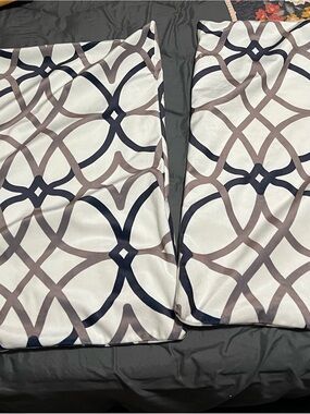Pillow Shams in White with Navy & Grey